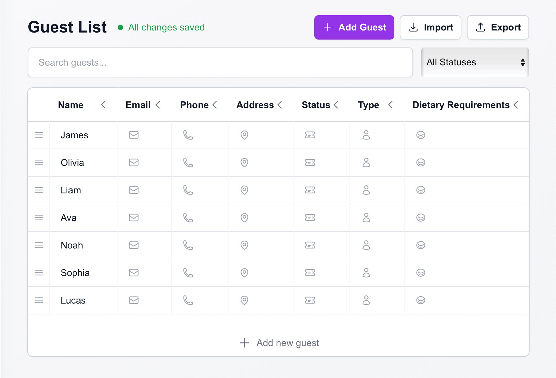 Guest management screenshot
