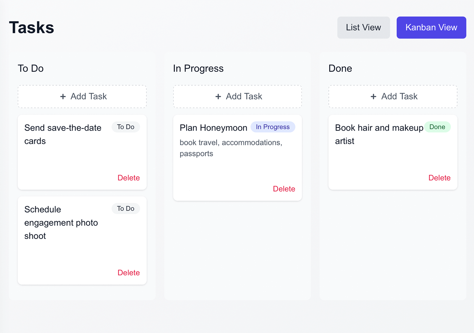 Task management screenshot